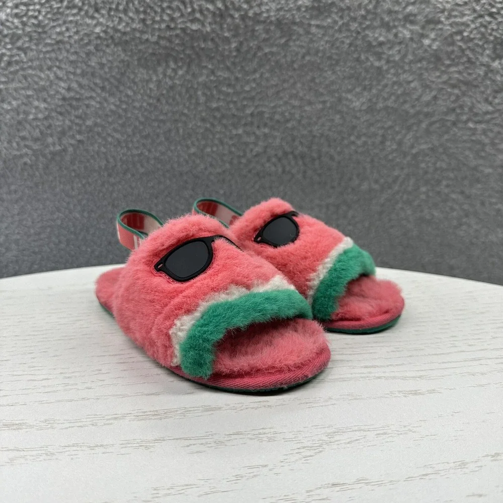 UGG Fluff Yeah Watermelon Stuffie Indoor-Outdoor Slippers Pink Kids Size 10